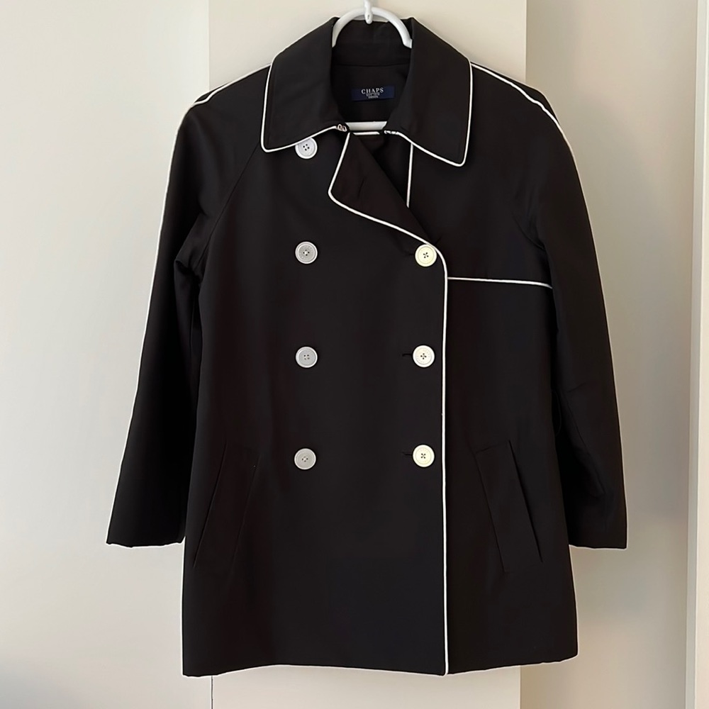 Chaps Black Raincoat / lightweight jacket Size Small Petit
